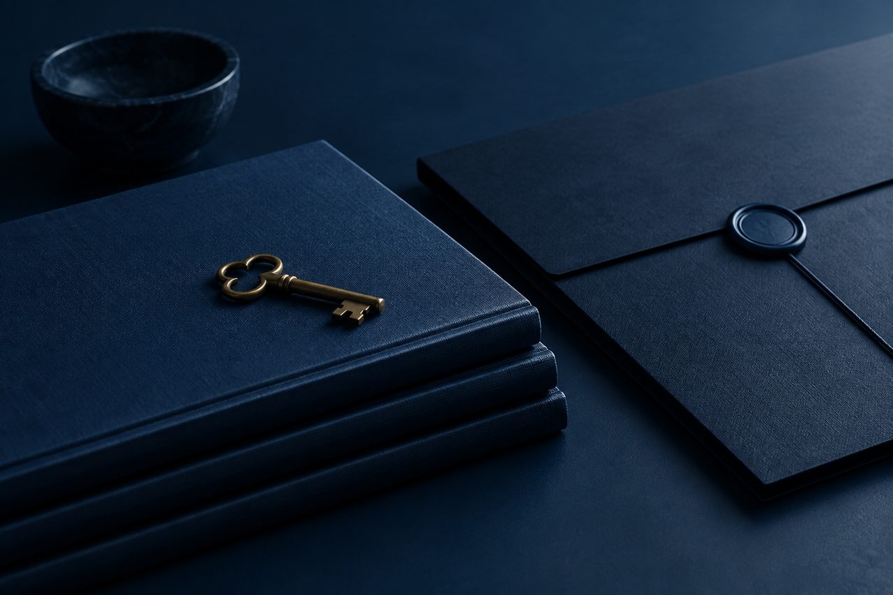 Editorial navy still life illustrating Achieving Maximum Valuation Growth Through a Highly Trained Sales Team