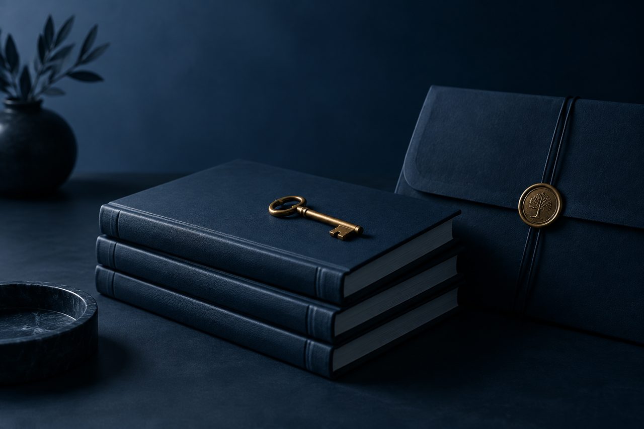 Editorial navy still life illustrating Ensuring Transferable Business Relationships for a Successful Exit