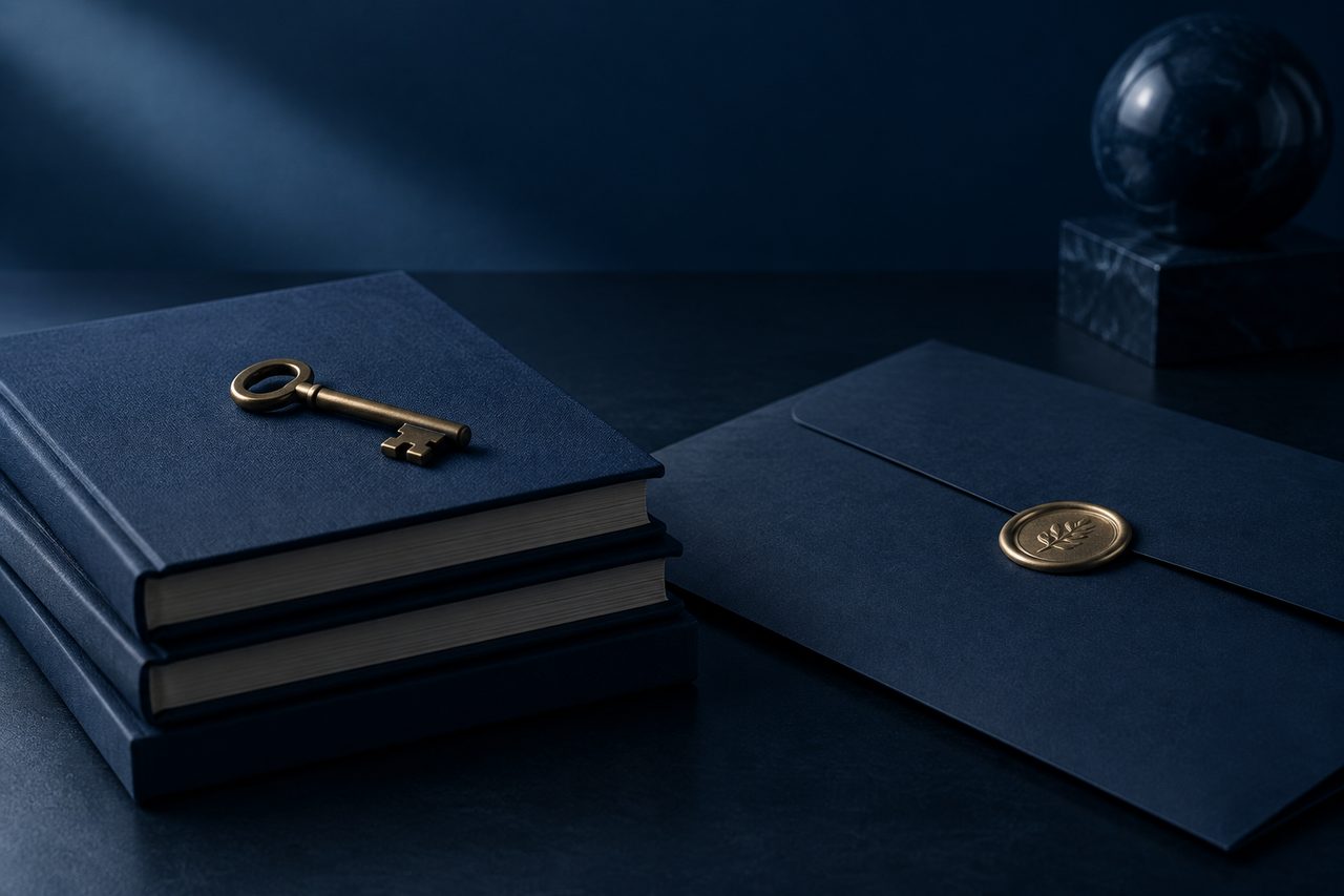 Editorial navy still life illustrating Ensuring Transferable Business Relationships for a Successful Exit