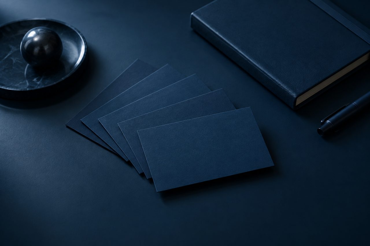 Editorial navy still life illustrating How to Use Your Website and Social Media Presence to Highlight Your Sustainable Competitive Advantage and Generate More Leads