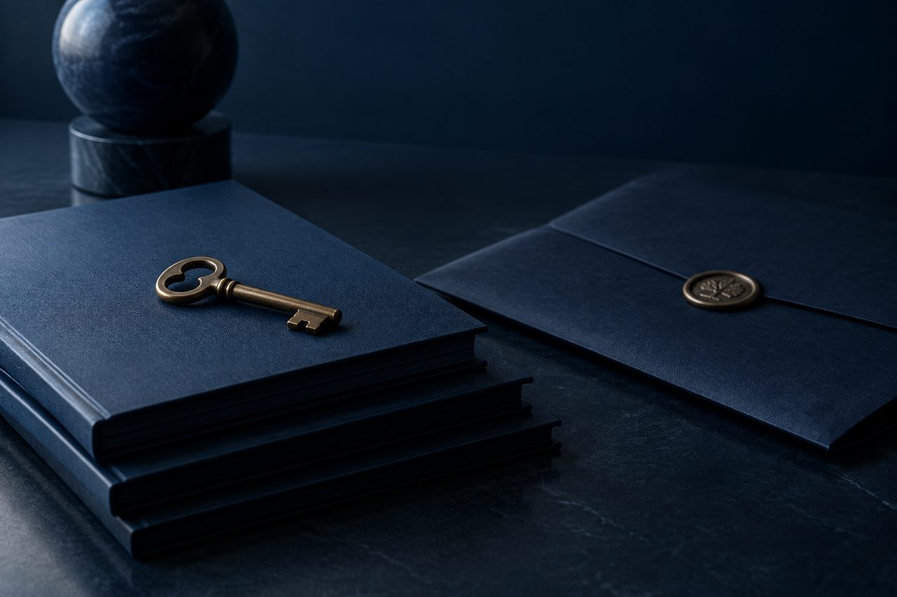 Editorial navy still life illustrating Just Add Capital
