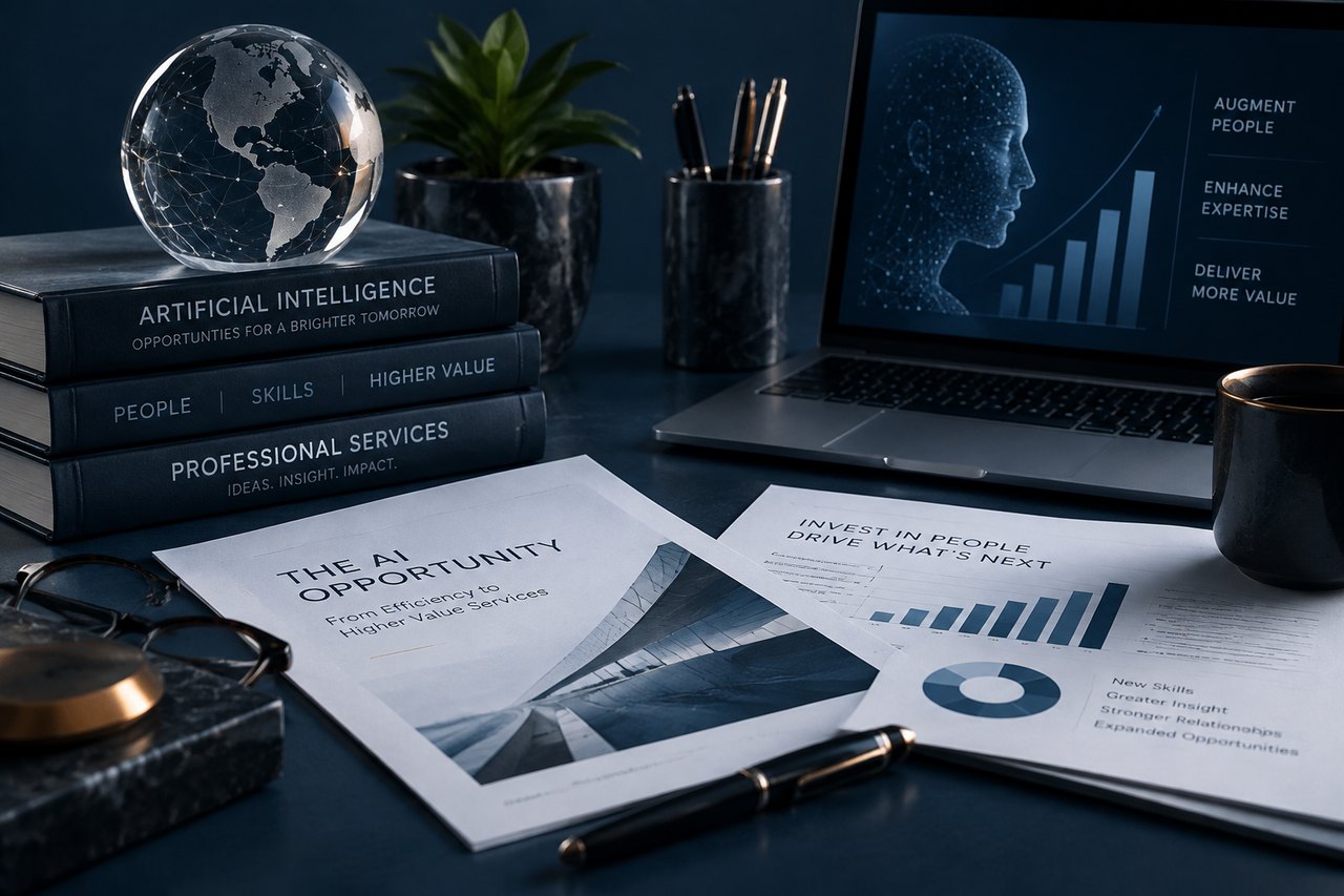 Editorial illustration for The AI Revolution in Professional Service Firms: Embracing Upskilling for Value-Added Services