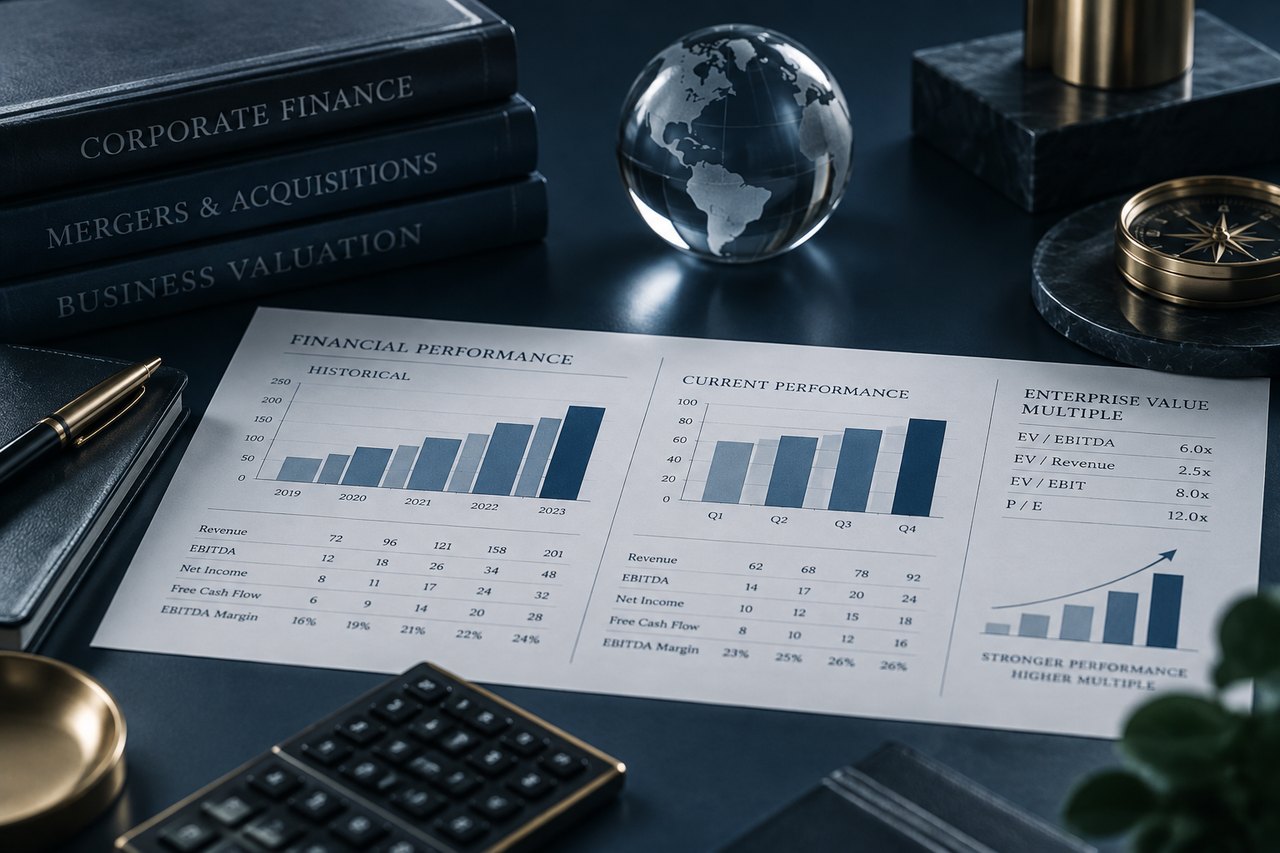 Editorial illustration for The Importance of Past and Current Financial Performance in Calculating a Business Sale Multiple