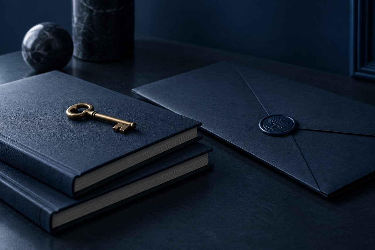 Editorial navy still life illustrating The Underrated Value of Documenting Business Systems and Processes